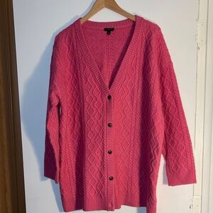 Talbots Plus chunky knit pink button-up wool blend  cable knit cardigan 1x